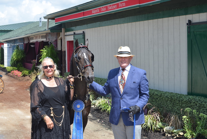 Kay Marschel climbed out of her own cart to congratulate Kevin Michael, who won with another of her ponies, Heartland Make My Day.