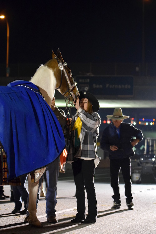 The equine staging area for the parade was literally Interstate 210.