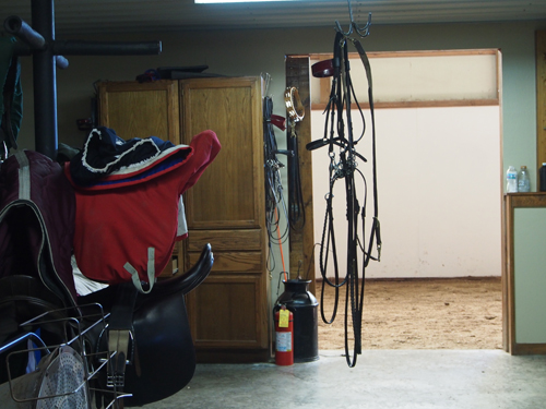 The tackroom at Mike Roberts is built in the center of the structure, conveniently located to any of the stalls.