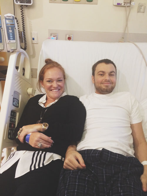 Ali visiting her friend Justin Cowley in the hospital. She and her mother Helen have helped Justin through his illness in various ways.