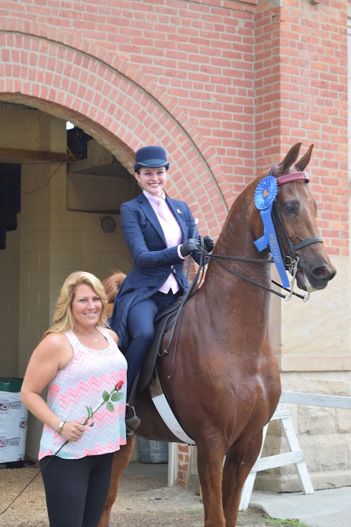 Saddle Seat Equitation 14 17 Champion Aleia Brown aboard her beloved Thomas. Thomas also carried trainer Erin Richey to the Trainers Equitation Cup win Thursday night.