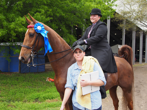 Little Piece of My Heart and Kathyn Park were the Three-Gaited Junior/Novice winners, with some help from their friends.